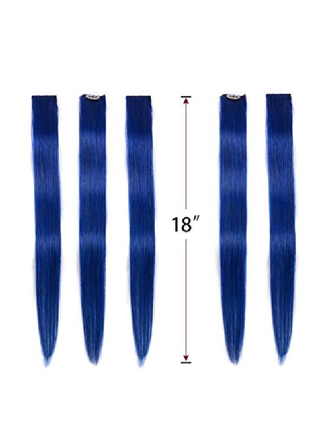 Winsky Blue Clip In Hair Extensions 100% Real Human Hair Straight Highlights Colored Clip On Hairpieces 5 Pieces/Set (18Inch Blue) - Image 5