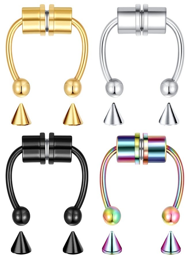 Fzroezz 4PCS Faux Fake Nose Ring Piercing Fake Septum Piercings Ring Magnet Magnetic Septum Nose Ring Piercing Faux Septum Nose Rings for Women Men Clip On Surgical Steel - Image 1