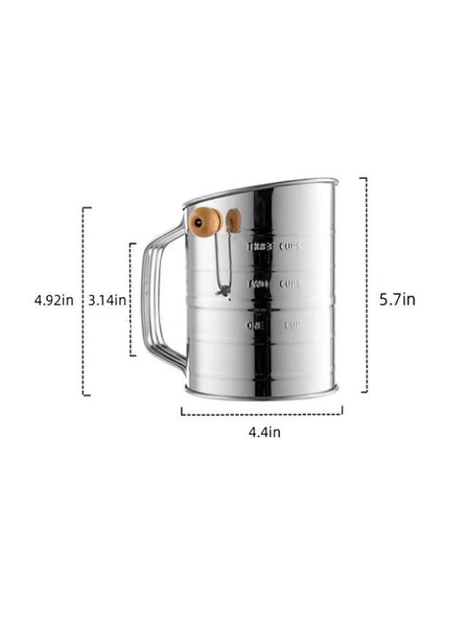 Flour Sieve With Mixing Ring Rotary Filter Fine Mesh Manual Stainless Steel Cake Making Baking Sugar-Specifications:Log Handle Model  - Image 3
