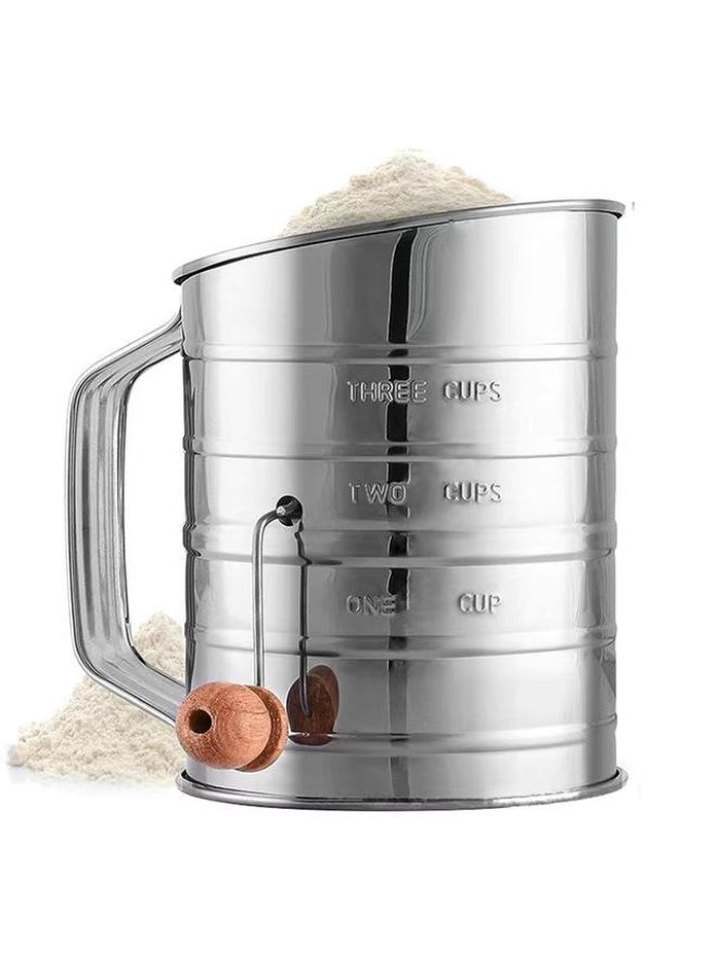 Flour Sieve With Mixing Ring Rotary Filter Fine Mesh Manual Stainless Steel Cake Making Baking Sugar-Specifications:Log Handle Model  - Image 2