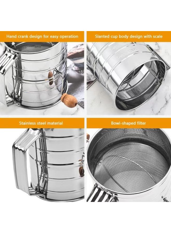 Flour Sieve With Mixing Ring Rotary Filter Fine Mesh Manual Stainless Steel Cake Making Baking Sugar-Specifications:Log Handle Model  - Image 5