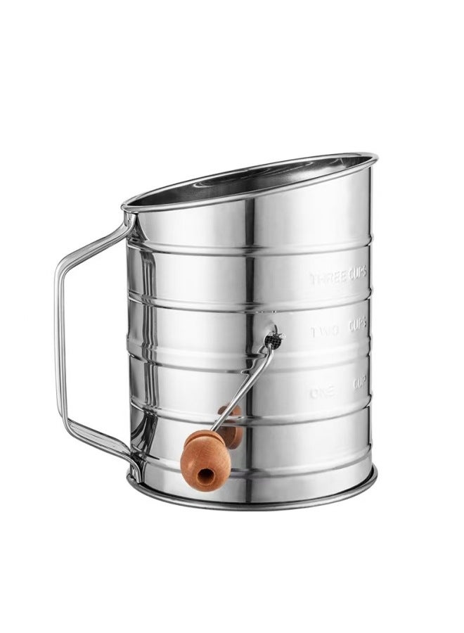 Flour Sieve With Mixing Ring Rotary Filter Fine Mesh Manual Stainless Steel Cake Making Baking Sugar-Specifications:Log Handle Model  - Image 1