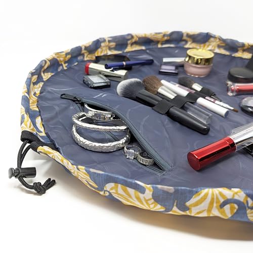 Lay-n-Go Cosmo Layflat Drawstring Cosmetic & Makeup Bag Organizer - Portable Drawstring Bag w/Zipper Pocket, Makeup Loops & More - Durable, Machine Washable Costmeic Bag for Travel (20", Elephants) - Image 2