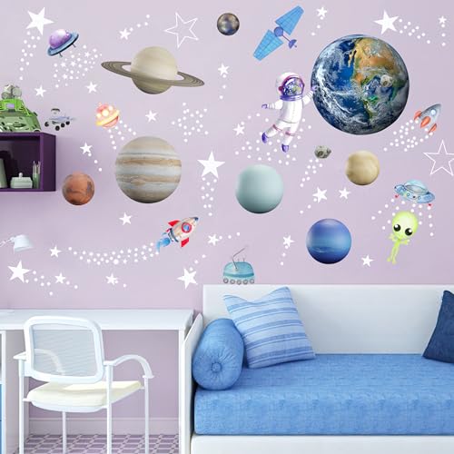 Robmoda Glow in The Dark Stars Solar System Wall Decals, Star and Planets Stickers for Ceiling, Kids Wall Sticker Space Room Decor (Blue) - Image 4