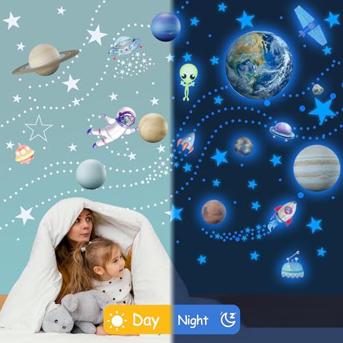 Robmoda Glow in The Dark Stars Solar System Wall Decals, Star and Planets Stickers for Ceiling, Kids Wall Sticker Space Room Decor (Blue) - Image 3