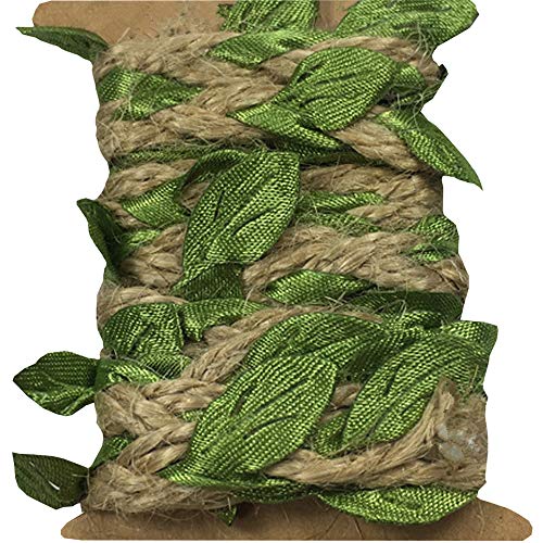 HDHYK 33 Feet Natural Burlap Ribbon,5MMjute Twine withArtificial Vine Fake Foliage Leaf Plant Garland Rustic Jungle Vines with Twine for Baby Shower Wreath Wedding Home Decor - Image 1