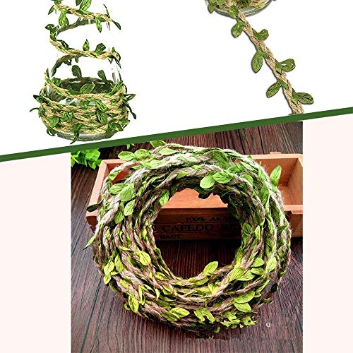 HDHYK 33 Feet Natural Burlap Ribbon,5MMjute Twine withArtificial Vine Fake Foliage Leaf Plant Garland Rustic Jungle Vines with Twine for Baby Shower Wreath Wedding Home Decor - Image 4