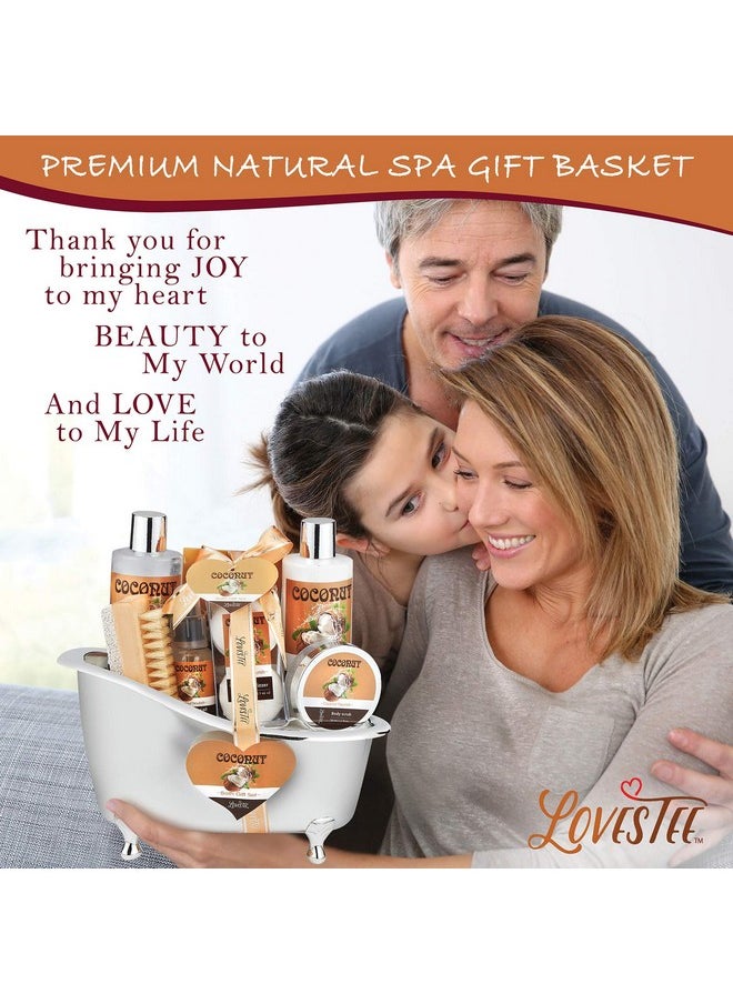 Lovestee Relaxing Spa Gift Baskets For Women- Bath and Body Gift Set for mom Coconut Spa Kit includes Bath Bombs, Message Oil, Body Scrub, Bath Salt, Body Lotion, Shower Gel and Scrub Brush  - Image 3