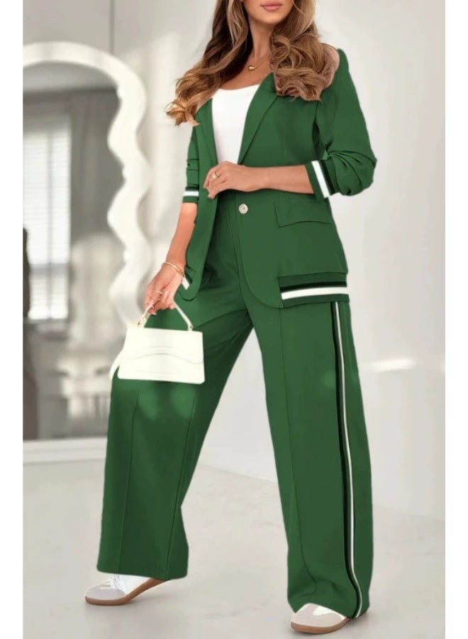 general Blazer Sets Women 2 Piece Outfits Ribbed Sets One Button Blazer and Wide Leg Pants Suits Casual Business Outfits - Image 1
