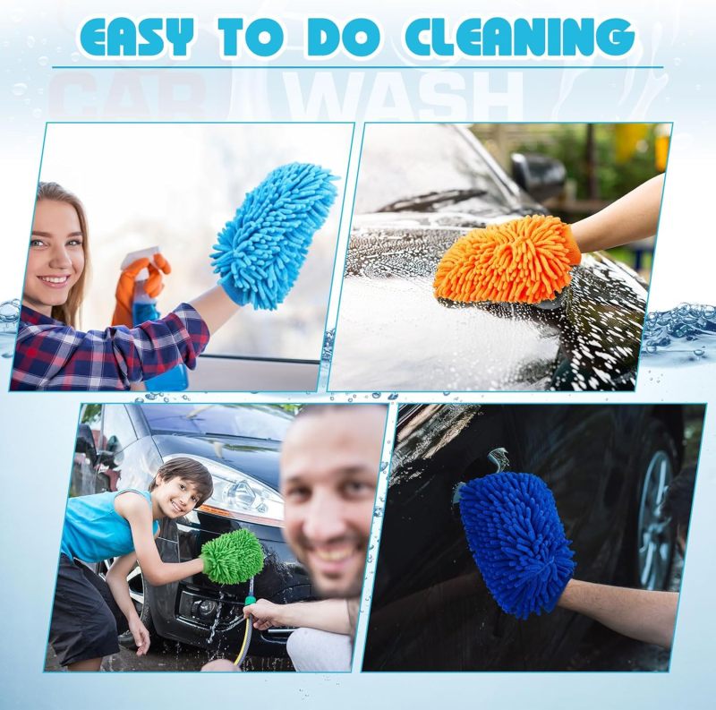 Car Wash Mitt 8-Piece Double-Sided Ultra-Fine Fiber Set - Elastic Wrist Cuffs Multi-Functional Cleaning Mitt for Auto Detailing Home Window Glass Cleaning - Image 5