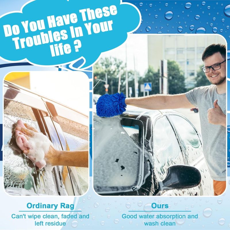 Car Wash Mitt 8-Piece Double-Sided Ultra-Fine Fiber Set - Elastic Wrist Cuffs Multi-Functional Cleaning Mitt for Auto Detailing Home Window Glass Cleaning - Image 4