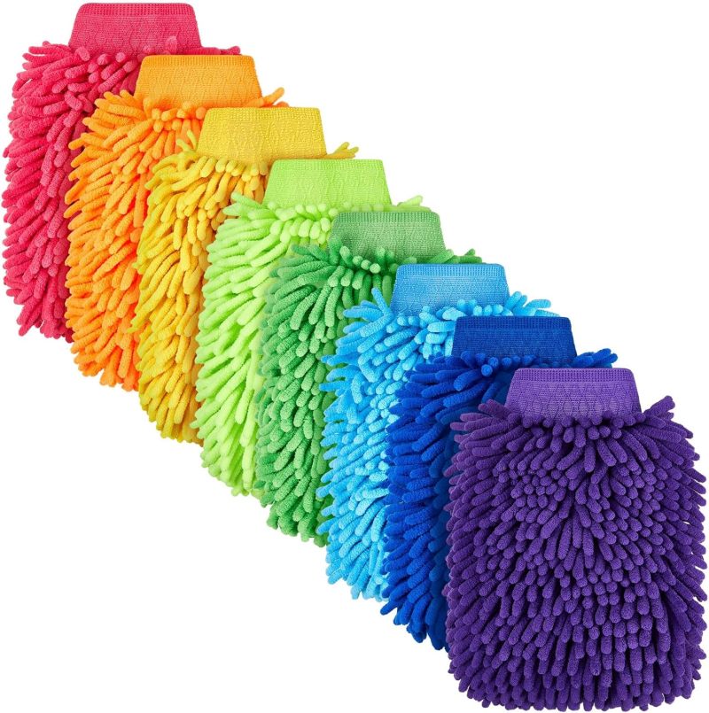 Car Wash Mitt 8-Piece Double-Sided Ultra-Fine Fiber Set - Elastic Wrist Cuffs Multi-Functional Cleaning Mitt for Auto Detailing Home Window Glass Cleaning - Image 1