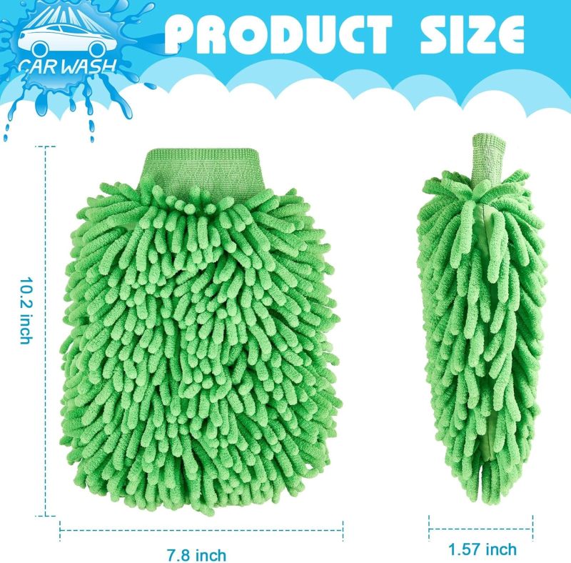 Car Wash Mitt 8-Piece Double-Sided Ultra-Fine Fiber Set - Elastic Wrist Cuffs Multi-Functional Cleaning Mitt for Auto Detailing Home Window Glass Cleaning - Image 2