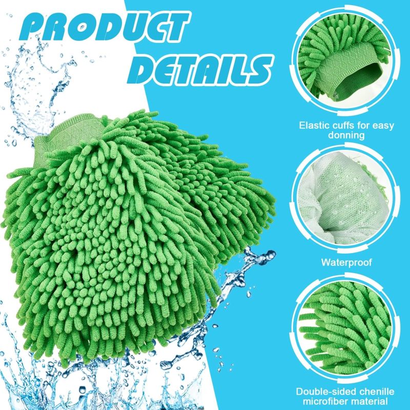 Car Wash Mitt 8-Piece Double-Sided Ultra-Fine Fiber Set - Elastic Wrist Cuffs Multi-Functional Cleaning Mitt for Auto Detailing Home Window Glass Cleaning - Image 3