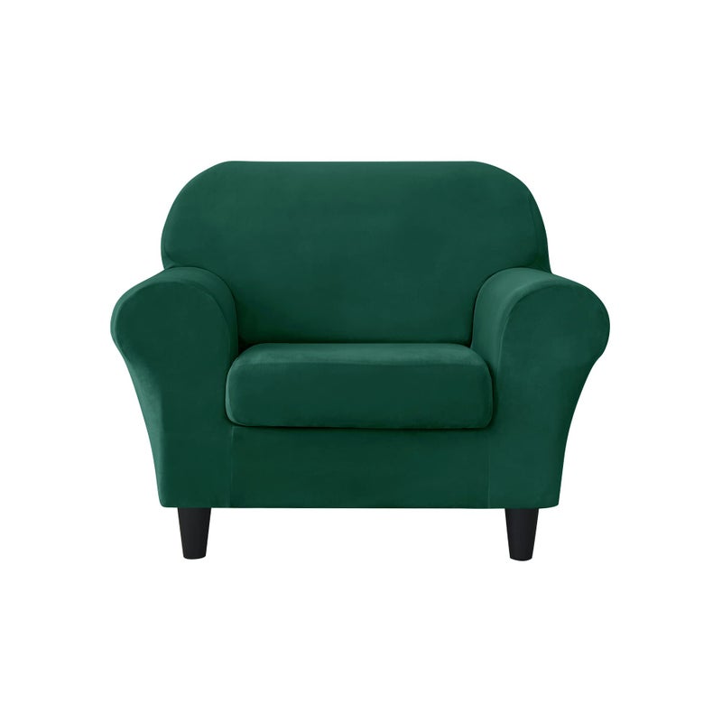 CONRUSER Stretch Sofa Slipcover Soft Velvet Sofa Covers Single Seat Couch Cover with Cushion Cover Furniture Protector Green S