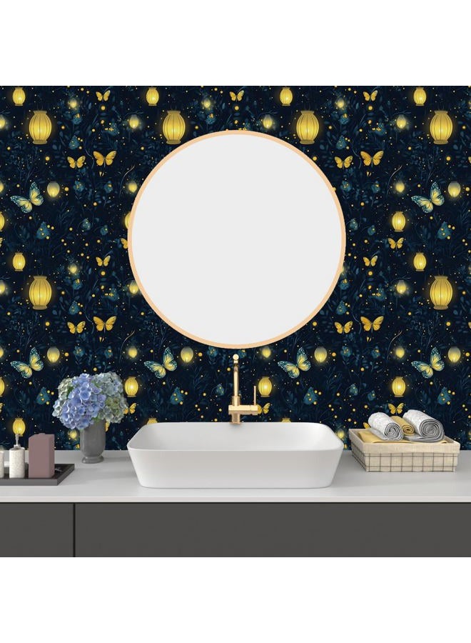 Laatse Blue Floral Wallpaper Peel and Stick Vintage Butterfly Contact Paper Dark Botanical Wall Murals Waterproof Self Adhesive Removable Waterproof for Room Shelves Cabinet Drawer Table Decor 17.5"X118" - Image 5