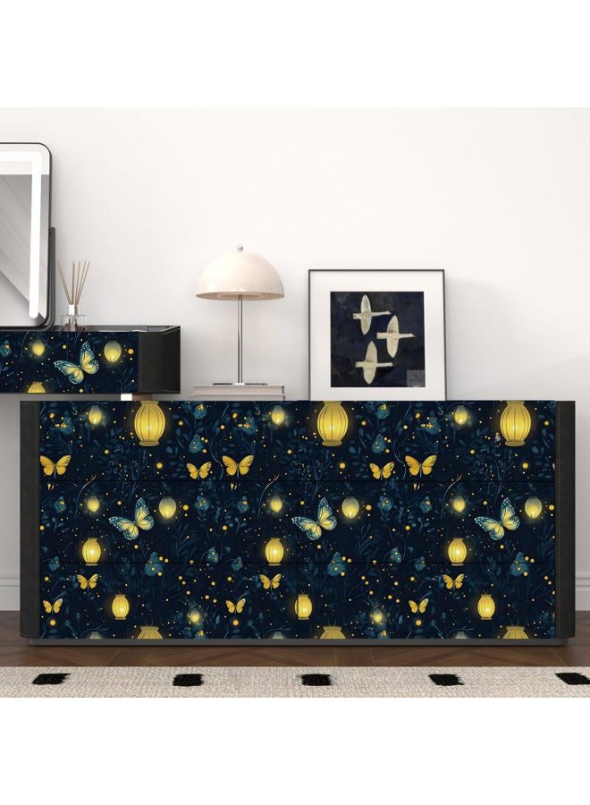 Laatse Blue Floral Wallpaper Peel and Stick Vintage Butterfly Contact Paper Dark Botanical Wall Murals Waterproof Self Adhesive Removable Waterproof for Room Shelves Cabinet Drawer Table Decor 17.5"X118" - Image 3