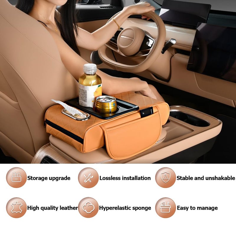 Coficoi Car Armrest Cushion,5-in-1 Center Console Cover with 2 Storage Bags Cup Holder, Tissue Box Slot, Phone Slot for Sedans, Car Accessories Interior Organizers (Pink) - Image 2