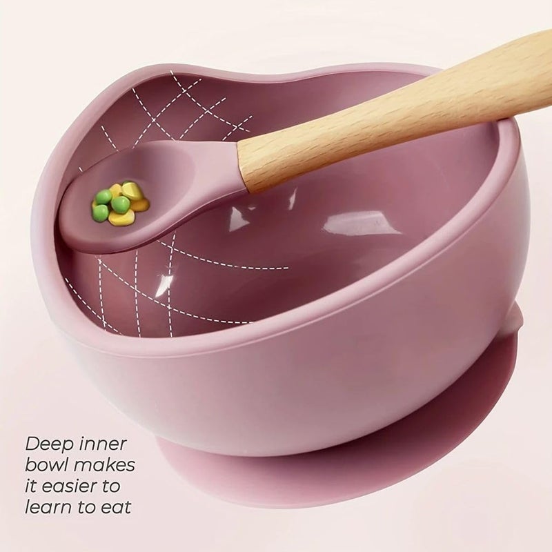 NOWFLY 2 Piece Microwave Friendly Silicone Baby Feeding Set - Bowl - Spoon - Make Mealtime Fun and Easy for Your Little One - Portable and Diaper Bag Friendly - Baby Feeding Product (Lavender) - Image 4