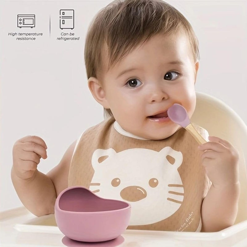 NOWFLY 2 Piece Microwave Friendly Silicone Baby Feeding Set - Bowl - Spoon - Make Mealtime Fun and Easy for Your Little One - Portable and Diaper Bag Friendly - Baby Feeding Product (Lavender) - Image 3