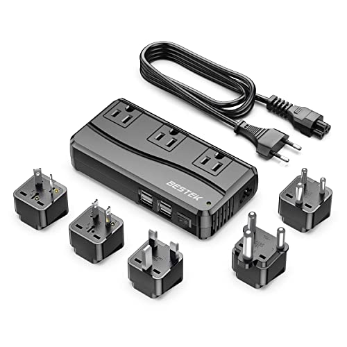 BESTEK محول الطاقة BESTEK 250 واط 3 مآخذ و 4 منافذ USB للسفر محول جهد 220 فولت إلى 110 فولت مع محولات قابس السفر من نوع G/D/M/AU/US - Image 1