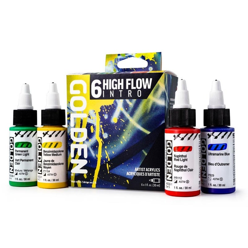 Golden High Flow Acrylics by GOLDEN High Flow Intro Set 6 Colors Professional Acrylic Paint - Image 2