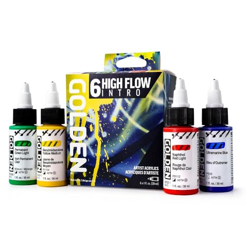 Golden High Flow Acrylics by GOLDEN High Flow Intro Set 6 Colors Professional Acrylic Paint - Image 1