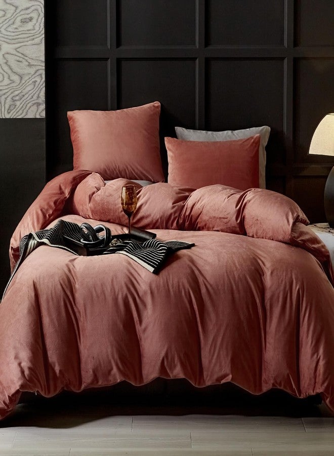 WARMDERN Blush Pink Flannel Velvet Duvet Cover Queen Size Duvet Cover Bedding Sets, 3pcs Ultra Soft Luxury Textured Modern Crystal Velvet Duvet Covers with Zipper Closure(Blush Pink, Queen) - Image 1