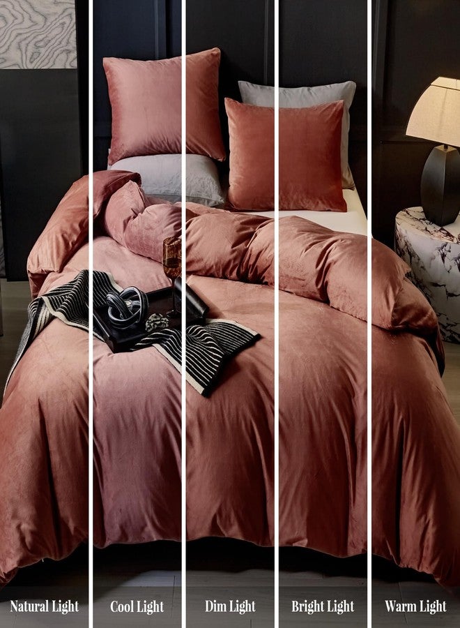 WARMDERN Blush Pink Flannel Velvet Duvet Cover Queen Size Duvet Cover Bedding Sets, 3pcs Ultra Soft Luxury Textured Modern Crystal Velvet Duvet Covers with Zipper Closure(Blush Pink, Queen) - Image 3