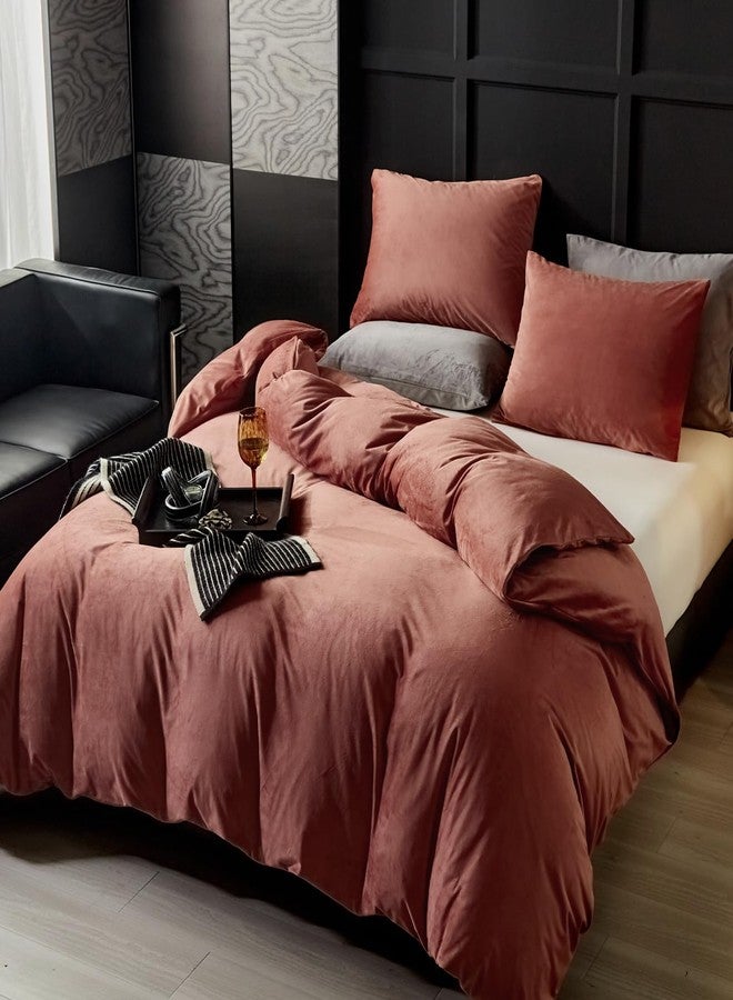 WARMDERN Blush Pink Flannel Velvet Duvet Cover Queen Size Duvet Cover Bedding Sets, 3pcs Ultra Soft Luxury Textured Modern Crystal Velvet Duvet Covers with Zipper Closure(Blush Pink, Queen) - Image 2