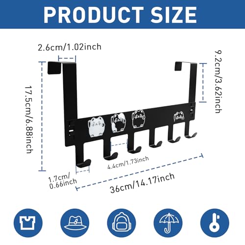 VinBee 2 Pcs Over The Door Hooks for HangingOver The Door Towel Rack with 6 Coat HooksStanding Overdoor Towel HangerOverdoor Coat Hanger for BathroomClothes and Hat Metal Holder Black 2 Pack - Image 3