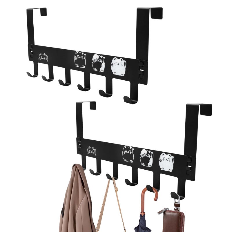 VinBee 2 Pcs Over The Door Hooks for HangingOver The Door Towel Rack with 6 Coat HooksStanding Overdoor Towel HangerOverdoor Coat Hanger for BathroomClothes and Hat Metal Holder Black 2 Pack - Image 2