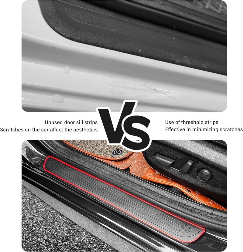 Door Sill Protectors: 2 Long + 2 Short Black Red PVC Strips, Tool-Free Installation, Waterproof & Scratch-Resistant, Universal Fit Car Sill Guards for Cars, Trucks, SUVs, Vans - Image 3