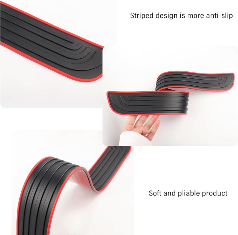 Door Sill Protectors: 2 Long + 2 Short Black Red PVC Strips, Tool-Free Installation, Waterproof & Scratch-Resistant, Universal Fit Car Sill Guards for Cars, Trucks, SUVs, Vans - Image 5
