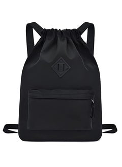 Y&D Drawstring Backpack Sports Gym Bag, Nylon Draw Large Size with Zipper and Front Rear Pocket, Water Resistant String Sackpack for School Swimming Travel Kids Boys Girls Women Men  - Image 1