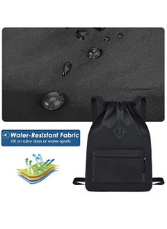 Y&D Drawstring Backpack Sports Gym Bag, Nylon Draw Large Size with Zipper and Front Rear Pocket, Water Resistant String Sackpack for School Swimming Travel Kids Boys Girls Women Men  - Image 4