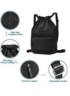 Y&D Drawstring Backpack Sports Gym Bag, Nylon Draw Large Size with Zipper and Front Rear Pocket, Water Resistant String Sackpack for School Swimming Travel Kids Boys Girls Women Men  - Image 2