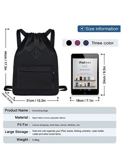 Y&D Drawstring Backpack Sports Gym Bag, Nylon Draw Large Size with Zipper and Front Rear Pocket, Water Resistant String Sackpack for School Swimming Travel Kids Boys Girls Women Men  - Image 5