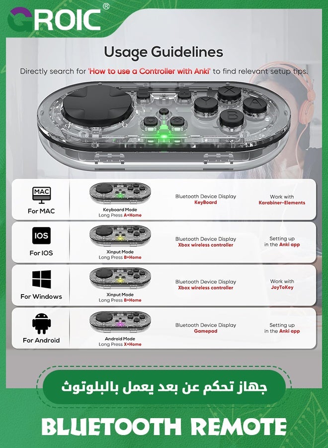 GROIC Wireless Bluetooth Controller for Anki Remote Mac with 2 Pcs Gaming Finger Sleeves, Gamepad Sized Mini Controller for Switch-Windows-Android-MacOS with Cable and Strap  - Image 2