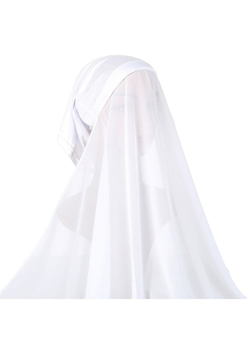 Instant Hijab with Veil,Muslim Fashion Solid Color Chiffon Head Wraps Soft Long Under Scarf Caps with Undercap Islam Turban Wrap Modal Hijab Cap Full Cover Shawl Cap for Women Daily Wear-White  - Image 1