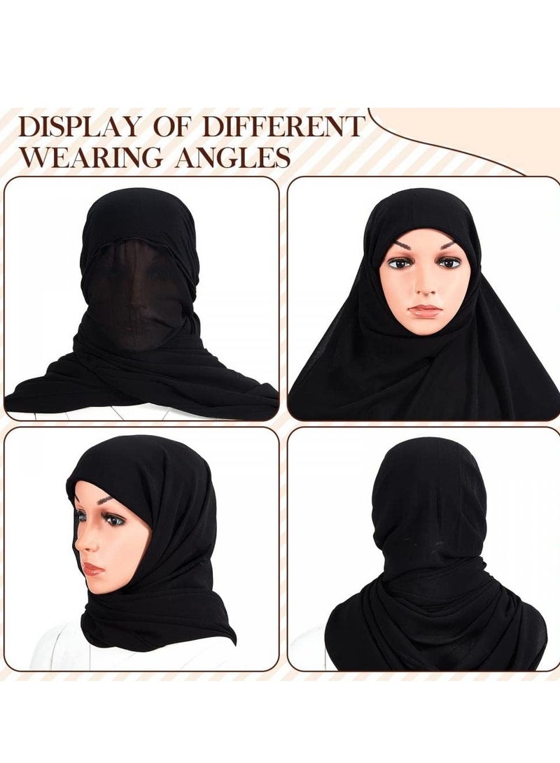 Instant Hijab with Veil,Muslim Fashion Solid Color Chiffon Head Wraps Soft Long Under Scarf Caps with Undercap Islam Turban Wrap Modal Hijab Cap Full Cover Shawl Cap for Women Daily Wear-White  - Image 2