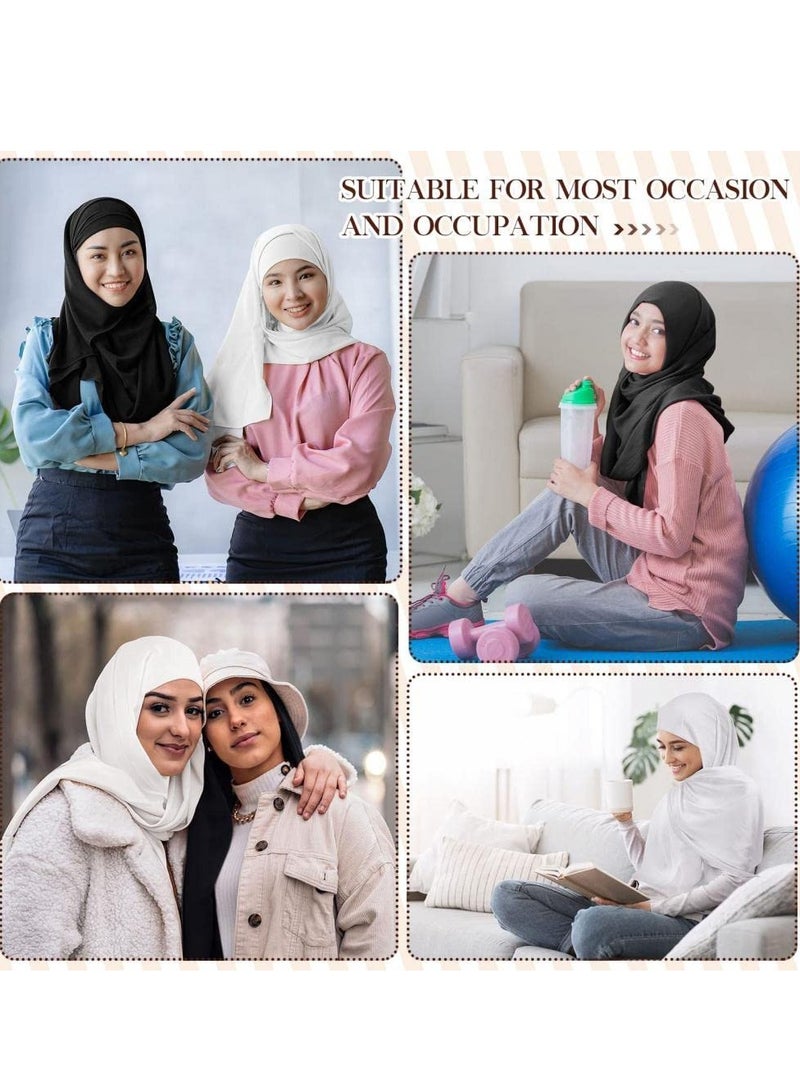 Instant Hijab with Veil,Muslim Fashion Solid Color Chiffon Head Wraps Soft Long Under Scarf Caps with Undercap Islam Turban Wrap Modal Hijab Cap Full Cover Shawl Cap for Women Daily Wear-White  - Image 3