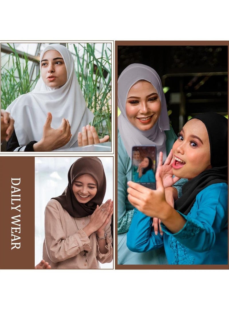 Instant Hijab with Veil,Muslim Fashion Solid Color Chiffon Head Wraps Soft Long Under Scarf Caps with Undercap Islam Turban Wrap Modal Hijab Cap Full Cover Shawl Cap for Women Daily Wear-White  - Image 4