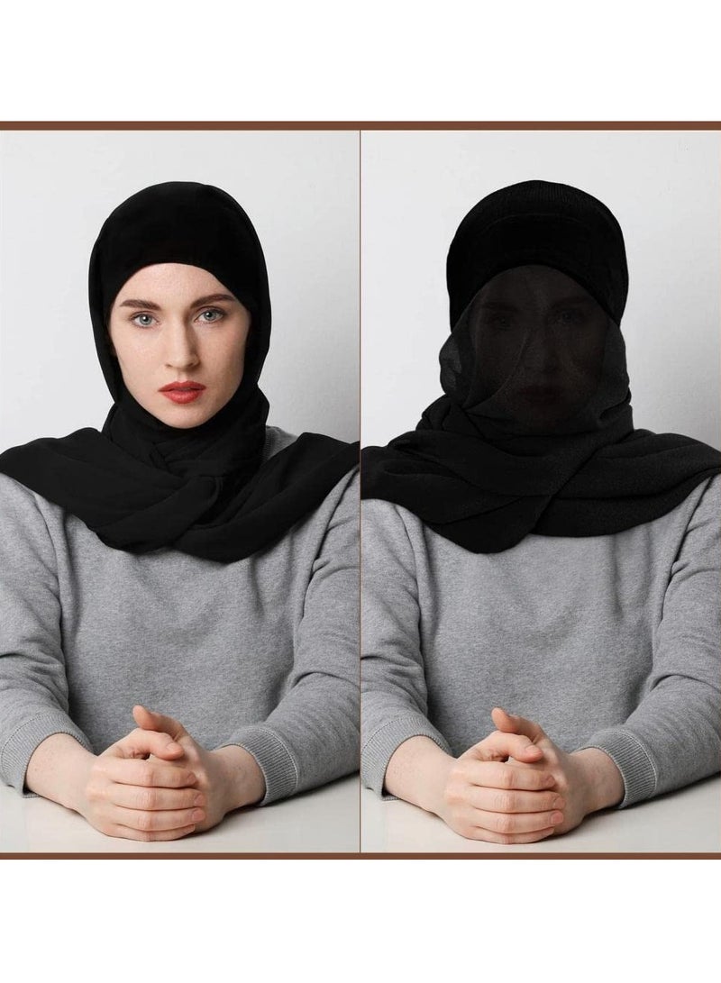 Instant Hijab with Veil,Muslim Fashion Solid Color Chiffon Head Wraps Soft Long Under Scarf Caps with Undercap Islam Turban Wrap Modal Hijab Cap Full Cover Shawl Cap for Women Daily Wear-White  - Image 5