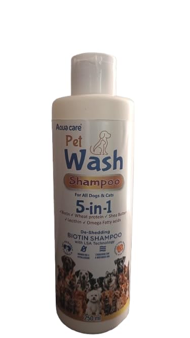 Aquacare Pet Wash Shampoo 5-in-1 Biotin Shampoo for Dogs & Cats, De-Shedding & Anti-Dandruff Formula, 250ml - Image 1