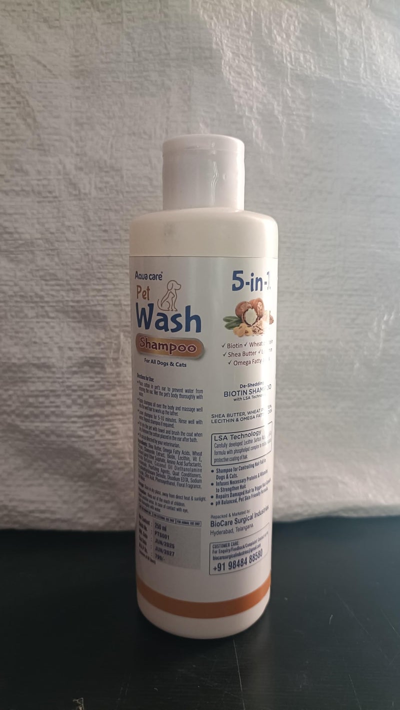 Aquacare Pet Wash Shampoo 5-in-1 Biotin Shampoo for Dogs & Cats, De-Shedding & Anti-Dandruff Formula, 250ml - Image 4