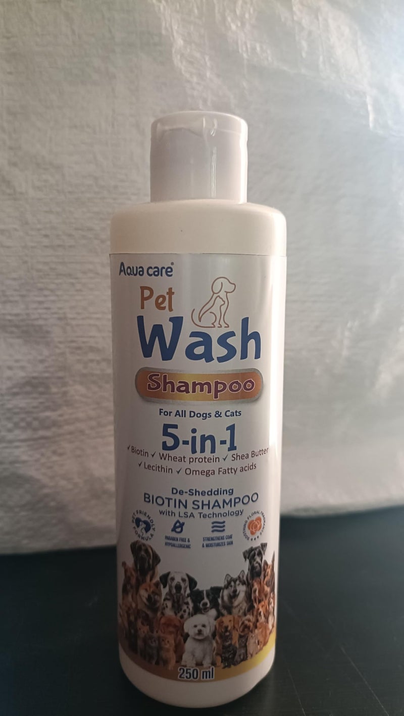 Aquacare Pet Wash Shampoo 5-in-1 Biotin Shampoo for Dogs & Cats, De-Shedding & Anti-Dandruff Formula, 250ml - Image 2