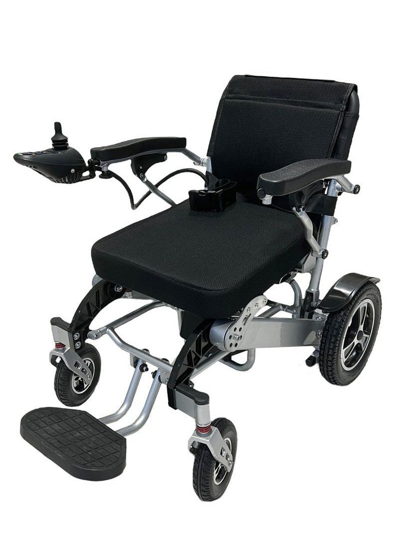 كروني كرسي متحرك كهربائي خفيف الوزن قابل للطي 6012 للبالغين - سعة 350 رطلاً، هيكل من سبائك الألومنيوم لجميع التضاريس، محركان 250 وات × 2، بطارية 24 فولت 12 أمبير/ساعة، 5 سرعات قابلة للتعديل، مدى 10-25 كم، تصميم مضغوط مع عجلات خلفية 12 بوصة، عجلات أمامية 8 بوصة، سهل الطي والنقل، غطاء مقاوم للماء، وسادة مقعد مريحة، وملحقات عملية لكبار السن والمستخدمين ذوي الإعاقة - مثالي للاستخدام الداخلي والخارجي، مثالي للسفر مع وقت شحن سريع من 6 إلى 9 ساعات، مصمم لسهولة المناورة والاستقرار على المنحدرات التي تصل إلى 12 درجة، مناسب للاستخدام المنزلي والسيارة مع خيارات وصلة السيارة والمنحدر، رائع للاستخدام ككرسي متحرك كهربائي، مناسب للأنشطة اليومية والتسوق ومساعدة التنقل - Image 1