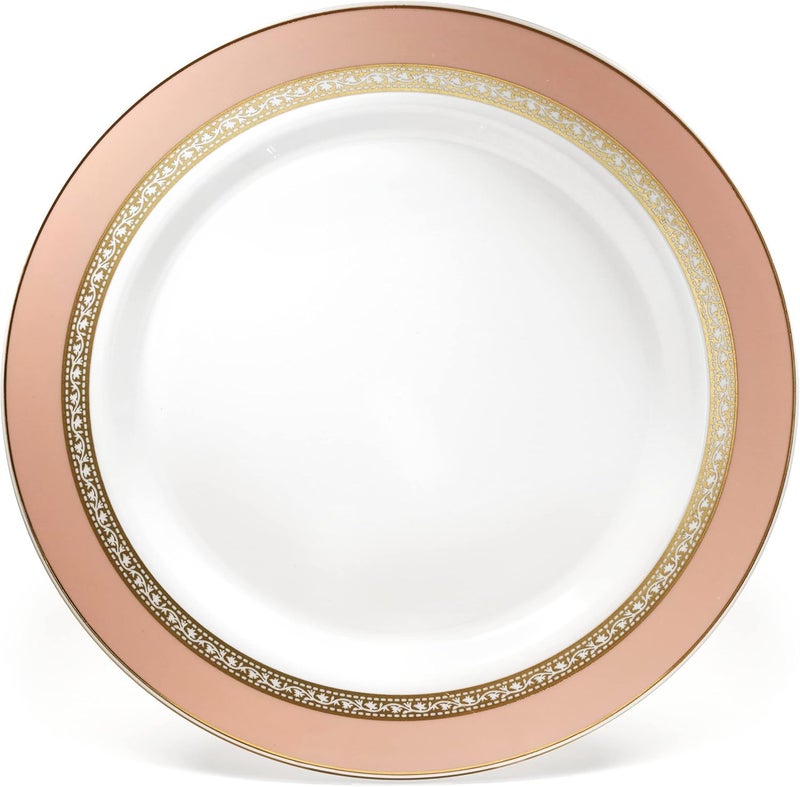 OCCASIONS FINEST PLASTIC TABLEWARE " OCCASIONS " 50 Plates Pack (25 Guests)-Heavyweight Wedding Party Disposable Plastic Plate Set -25 x 10.5'' Dinner + 25 x 7.5'' Salad/dessert plates (Ritz Blush and Gold) - Image 3