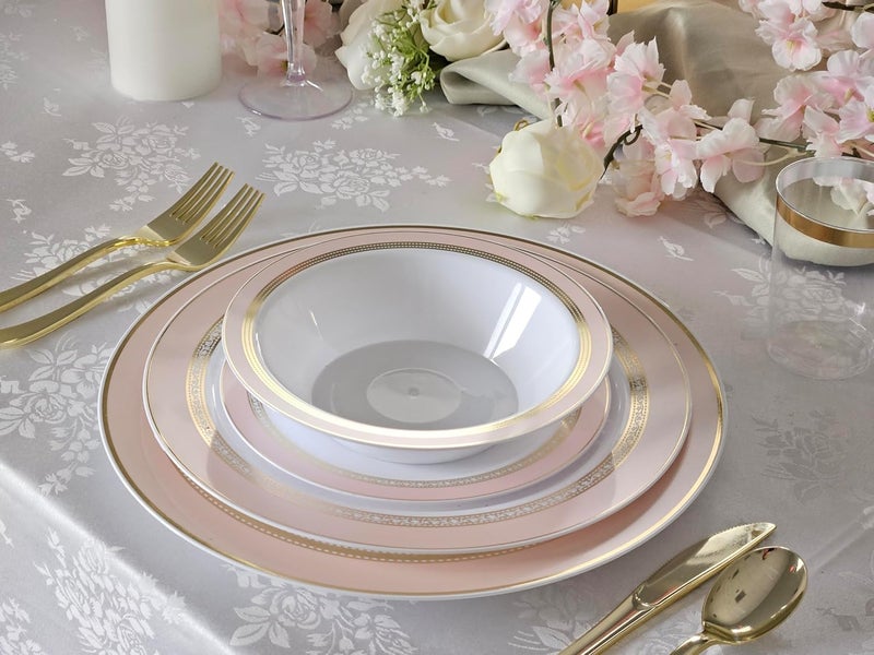 OCCASIONS FINEST PLASTIC TABLEWARE " OCCASIONS " 50 Plates Pack (25 Guests)-Heavyweight Wedding Party Disposable Plastic Plate Set -25 x 10.5'' Dinner + 25 x 7.5'' Salad/dessert plates (Ritz Blush and Gold) - Image 5